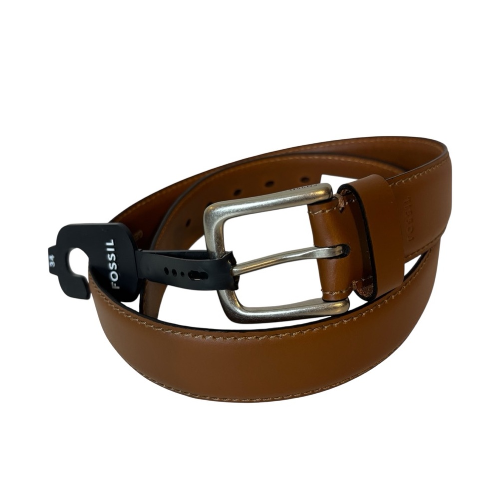 FOSSIL Men’s Aiden Belt Brown Genuine Leather Stainless Hardware Size 34